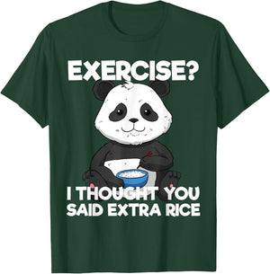 Funny Exercise Extra Rice Panda Pun Training Lazy Workout T-Shirt - T-Shirt | Forest