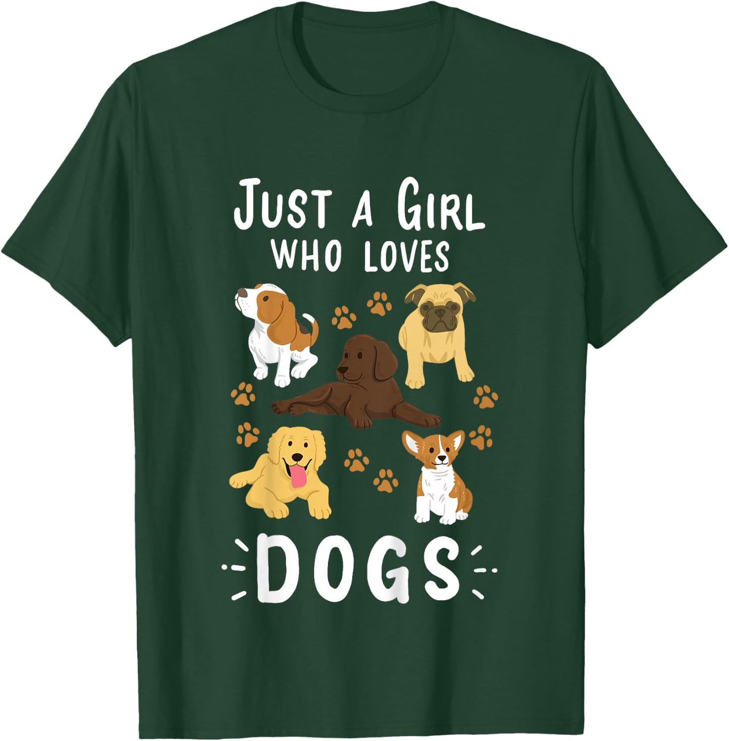 Kids Just a Girl Who Loves Dogs Dog Lover Gift Girls T-Shirt - T-Shirt | Forest