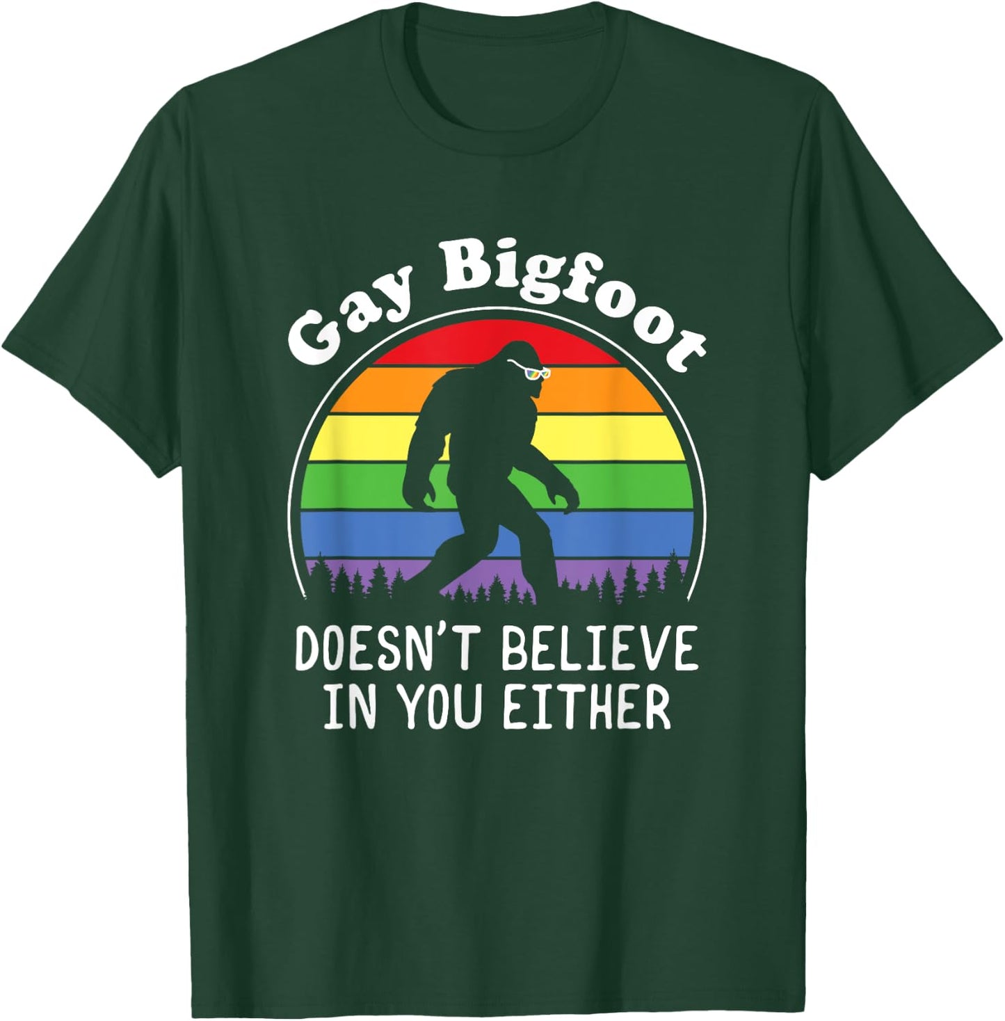 Gay Pride Funny Gay Bigfoot Rainbow Sasquatch Retro Vintage T-Shirt - T-Shirt | Forest