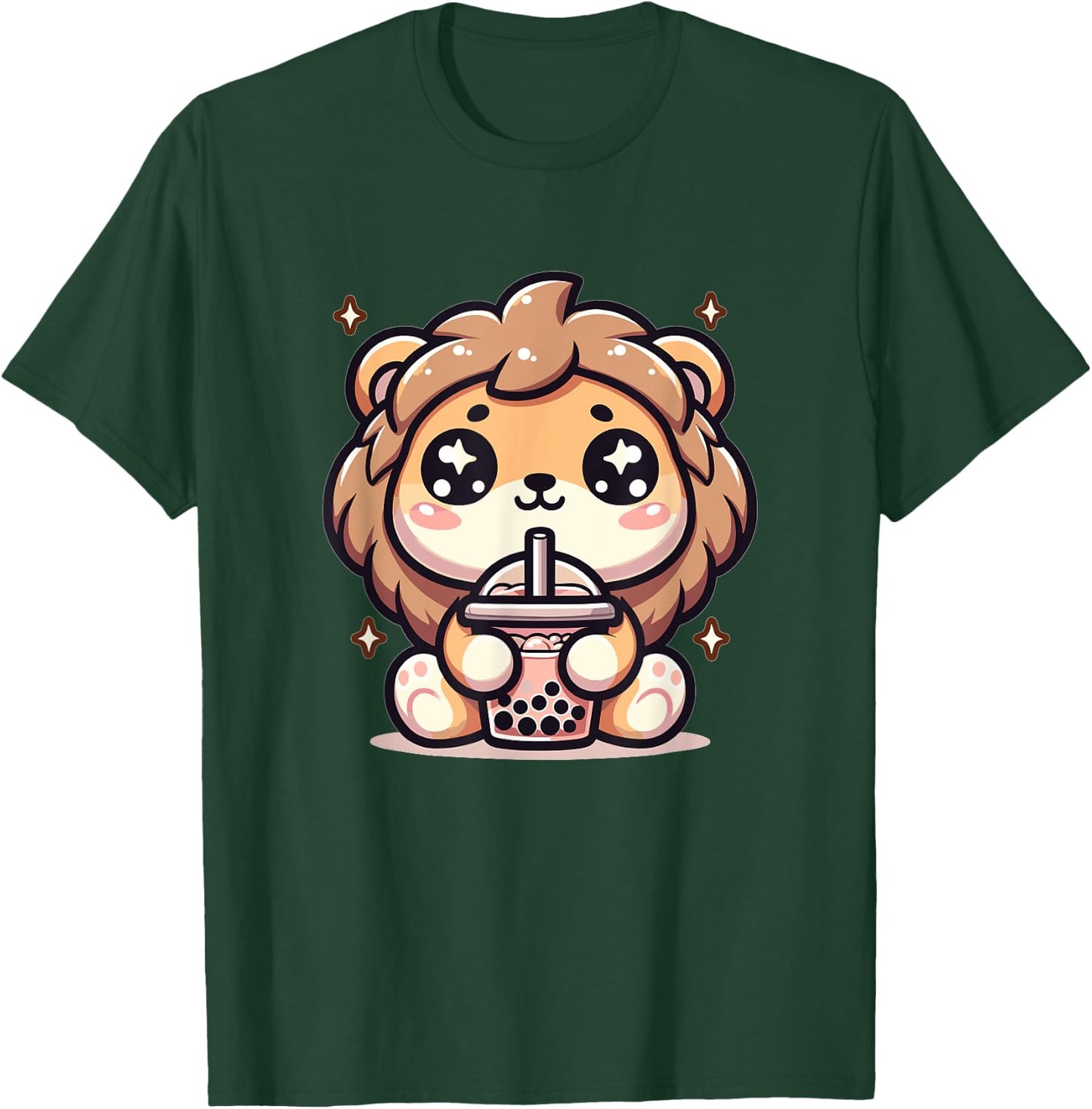 Cute Japanese Kawaii Chibi Lion Drinking Boba Tea T-Shirt - T-Shirt | Forest