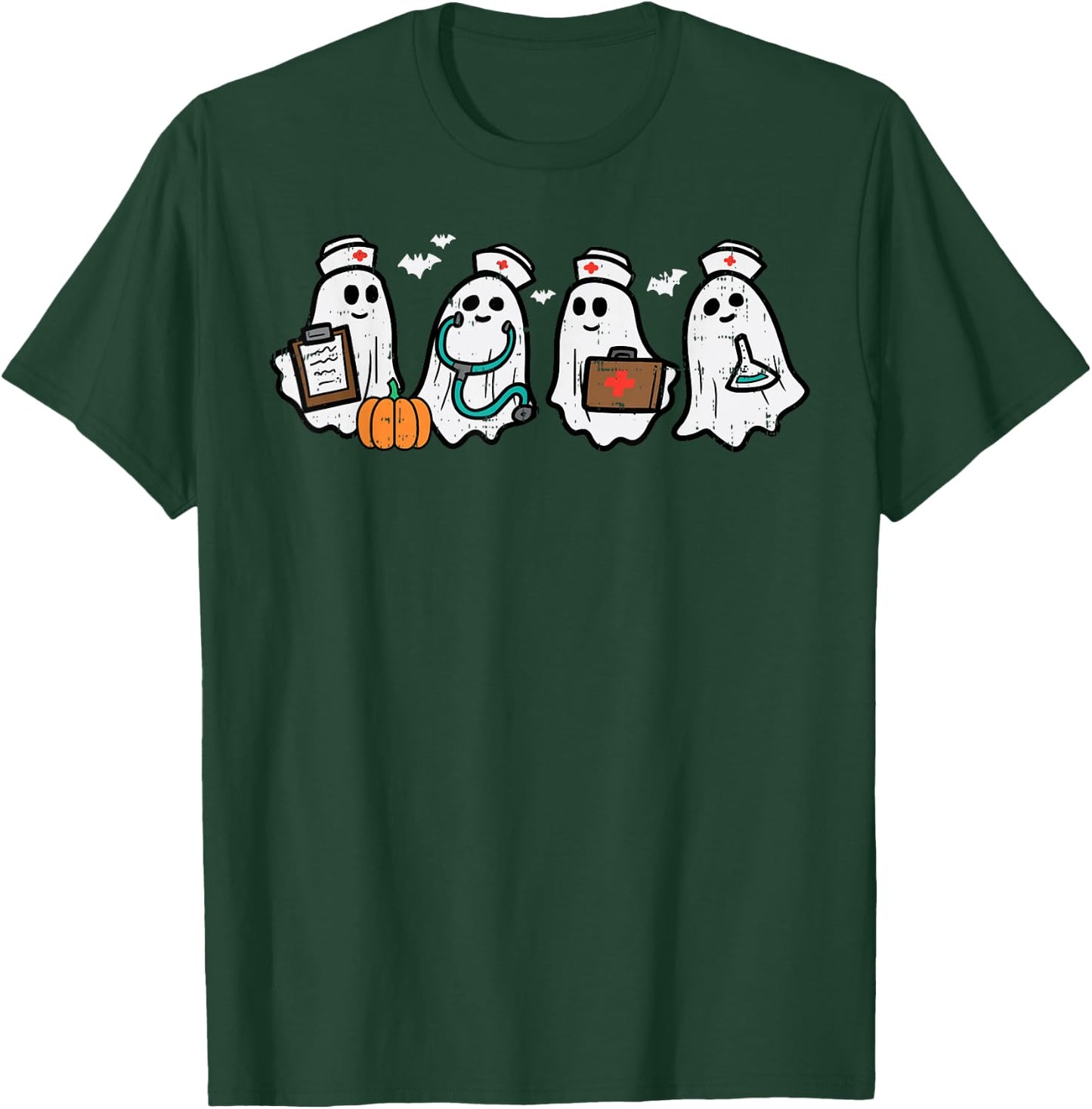 Ghost Nurses Halloween Crew Funny Costume Scrub Top Women T-Shirt - T-Shirt | Forest