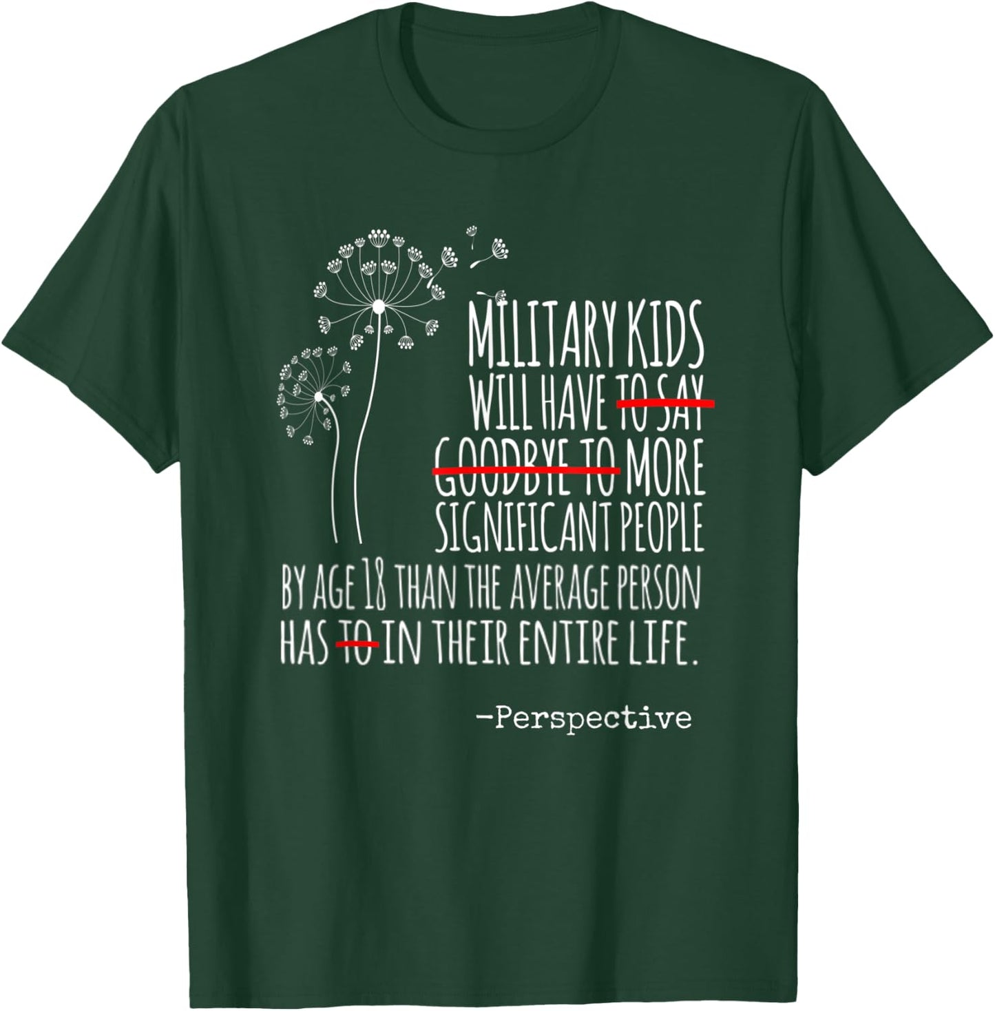 MILITARY KIDS, Military BRAT, Dandelion TCK T-Shirt - T-Shirt | Forest