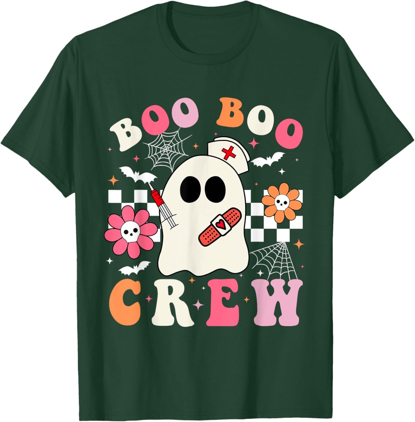 Boo Crew Nurse Halloween Outfits Men Kids Groovy T-Shirt - T-Shirt | Forest