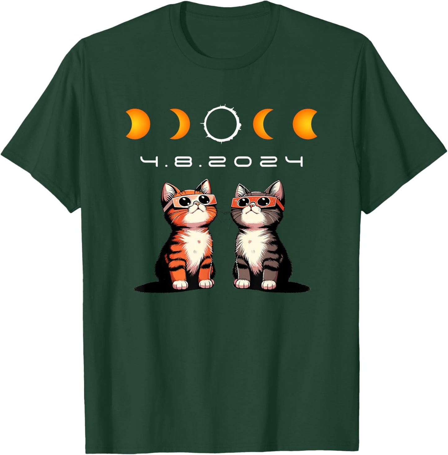 Solar Eclipse Shirt 2024 Cats Wearing Solar Eclipse Glasses T-Shirt - T-Shirt | Forest