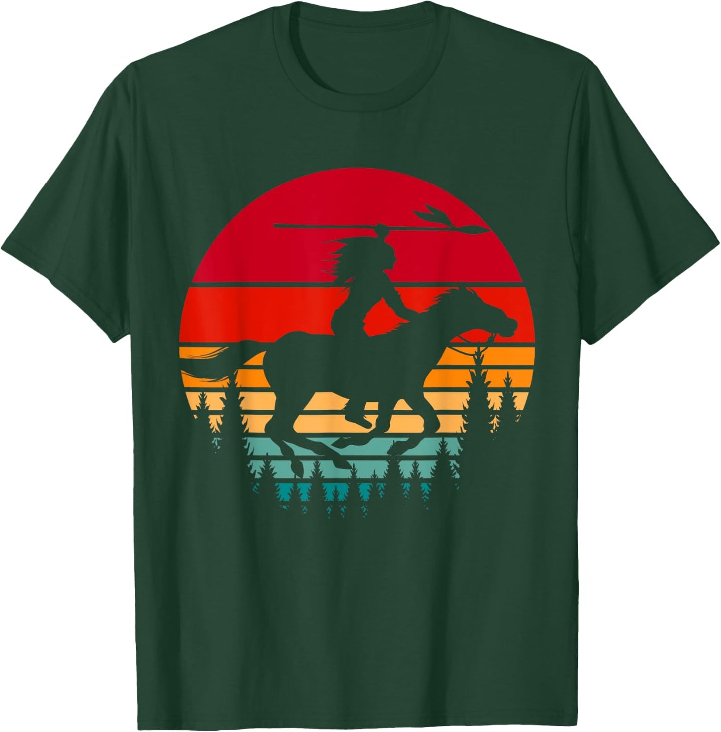 Retro Indigenous Native Pride Horse Riding Native American T-Shirt - T-Shirt | Forest