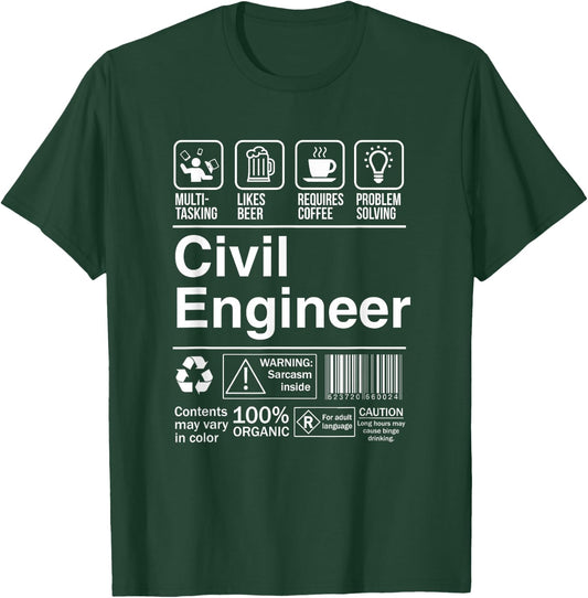Civil Engineer Product Label Funny Gift T-Shirt - T-Shirt | Forest