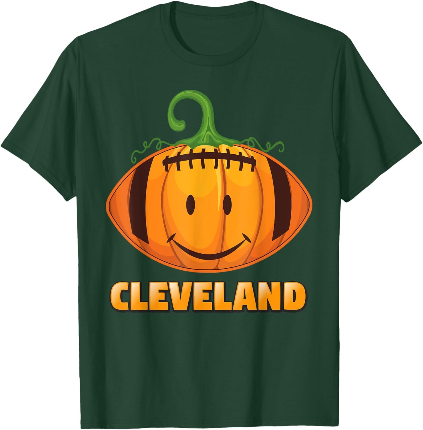 Pumpkin Halloween Costume Cleveland Football Cool Smile Face T-Shirt - T-Shirt | Forest