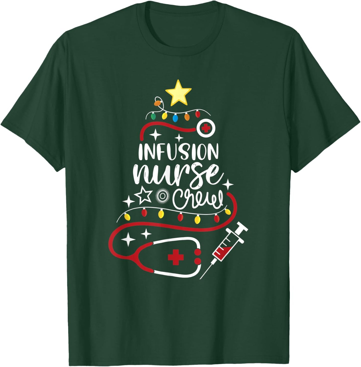 Merry Christmas Chemo Infusion Nursing - Infusion Nurse Crew T-Shirt - T-Shirt | Forest
