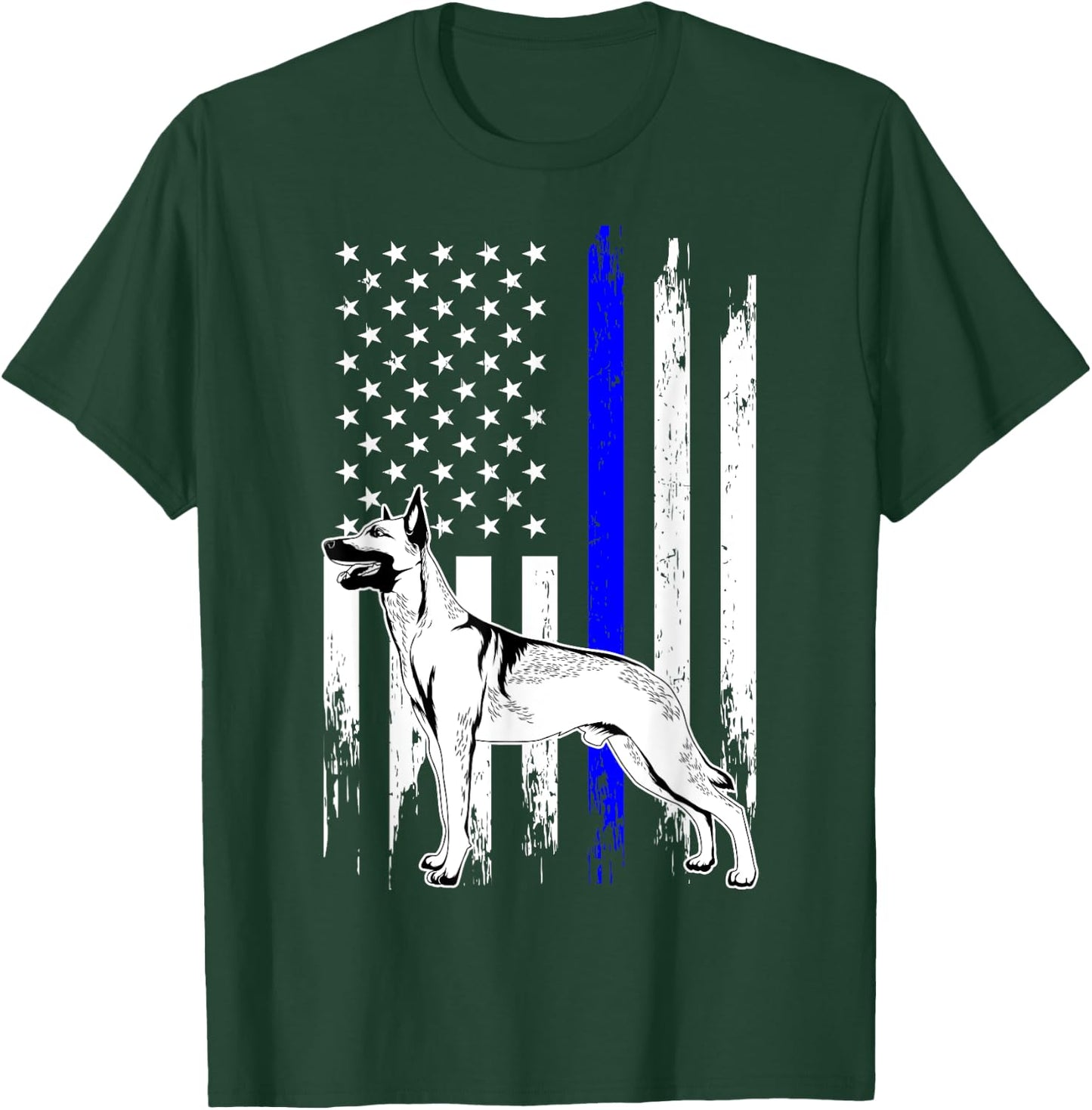 Belgian Malinois K9 Unit Thin Blue Line US Flag Police Gift T-Shirt - T-Shirt | Forest