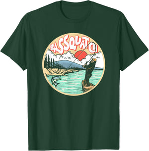 Bassquatch! Funny Bass Fishing Bigfoot on the Lake Sasquatch T-Shirt - T-Shirt | Forest