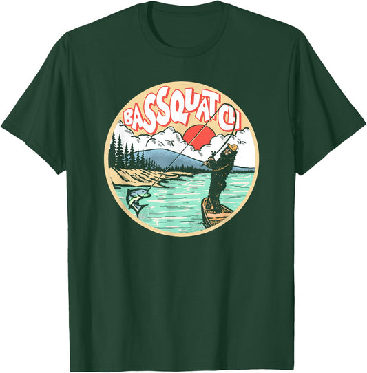 Bassquatch! Funny Bass Fishing Bigfoot on the Lake Sasquatch T-Shirt - T-Shirt | Forest