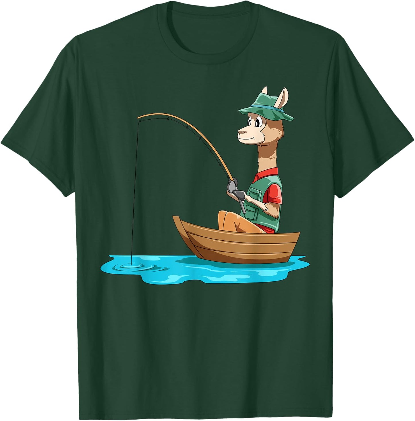 Llama Fishing Llama Fisherman Boat Fishing Lovers T-Shirt - T-Shirt | Forest