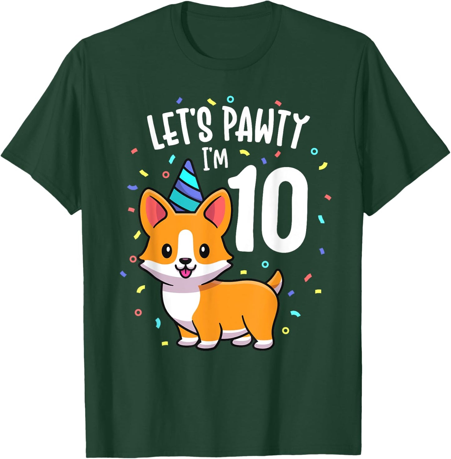 10 Years Old Corgi Dog Lover 10th Birthday Party Outfit Kid T-Shirt - T-Shirt | Forest