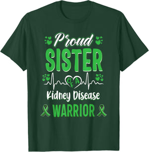 proud Sister kidney disease warrior awareness ribbon green T-Shirt - T-Shirt | Forest