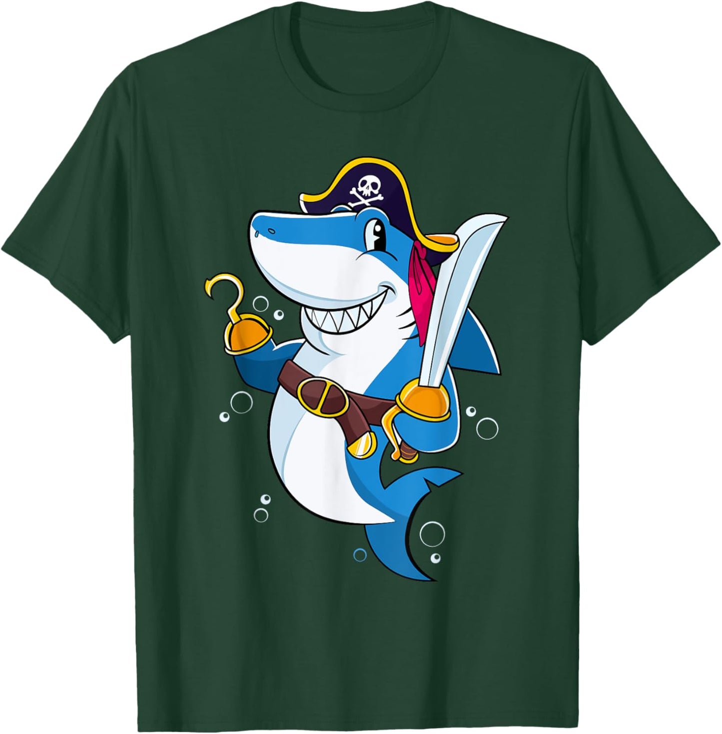 Pirate Shark Captain Kids Boys Toddlers Birthday Party T-Shirt - T-Shirt | Forest