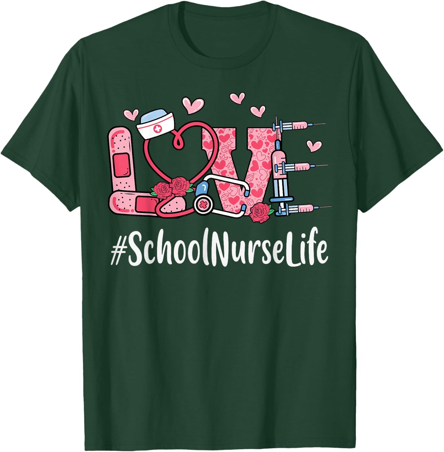 School Nurse Love Valentines Day Women Heart Appreciation T-Shirt - T-Shirt | Forest