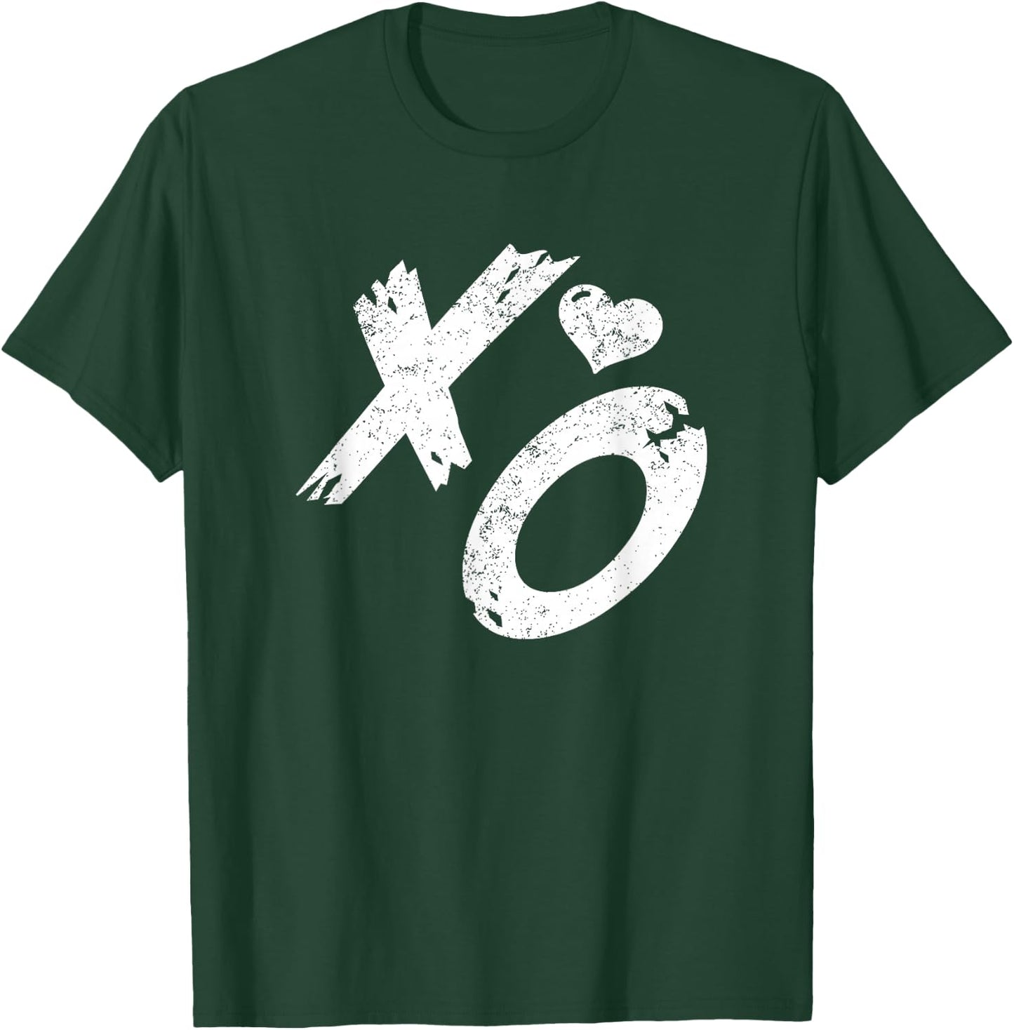 XO Hugs & Kisses with Distressed Heart Vintage Retro T-Shirt - T-Shirt | Forest