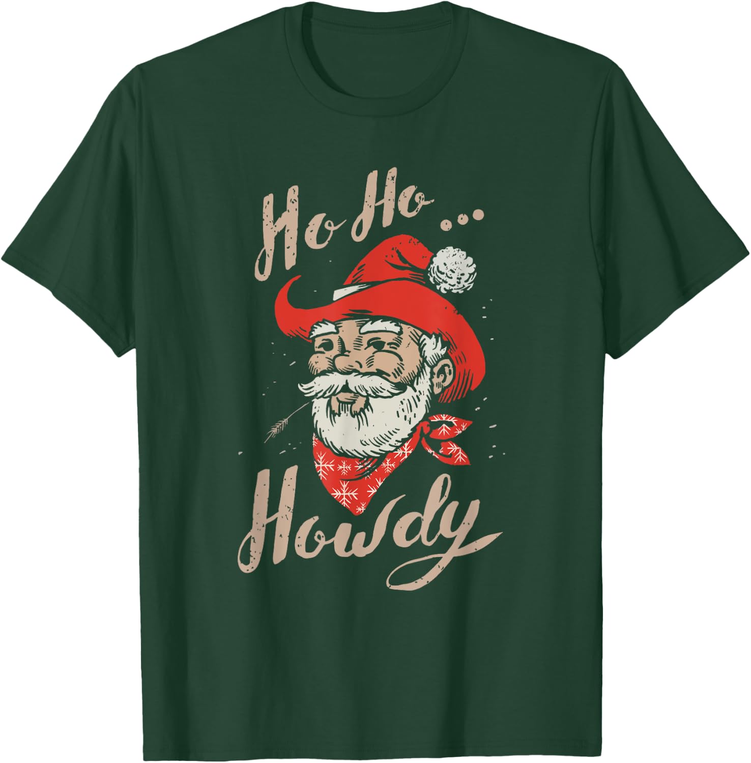 Ho Ho Howdy Ugly Christmas Sweater Style Cowboy Santa T-Shirt - T-Shirt | Forest