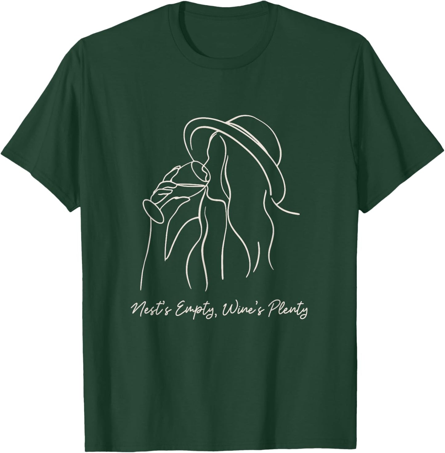 Empty Nester Mom Women Wine Lover Line Art Aesthetic T-Shirt - T-Shirt | Forest