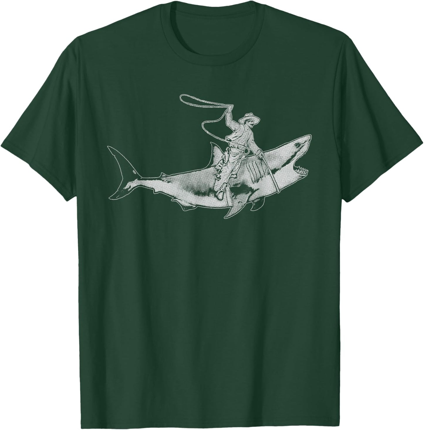 Shark Lover Rodeo Cowboy Riding Great White Vintage Funny T-Shirt - T-Shirt | Forest