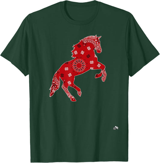 Horse Bandana Pattern - Riding Art T-Shirt - T-Shirt | Forest