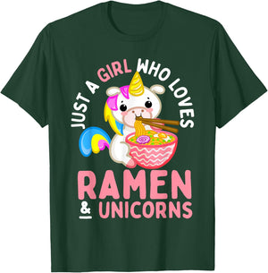 Just a Girl Who Loves Ramen and Unicorns Anime Teen Girls T-Shirt - T-Shirt | Forest