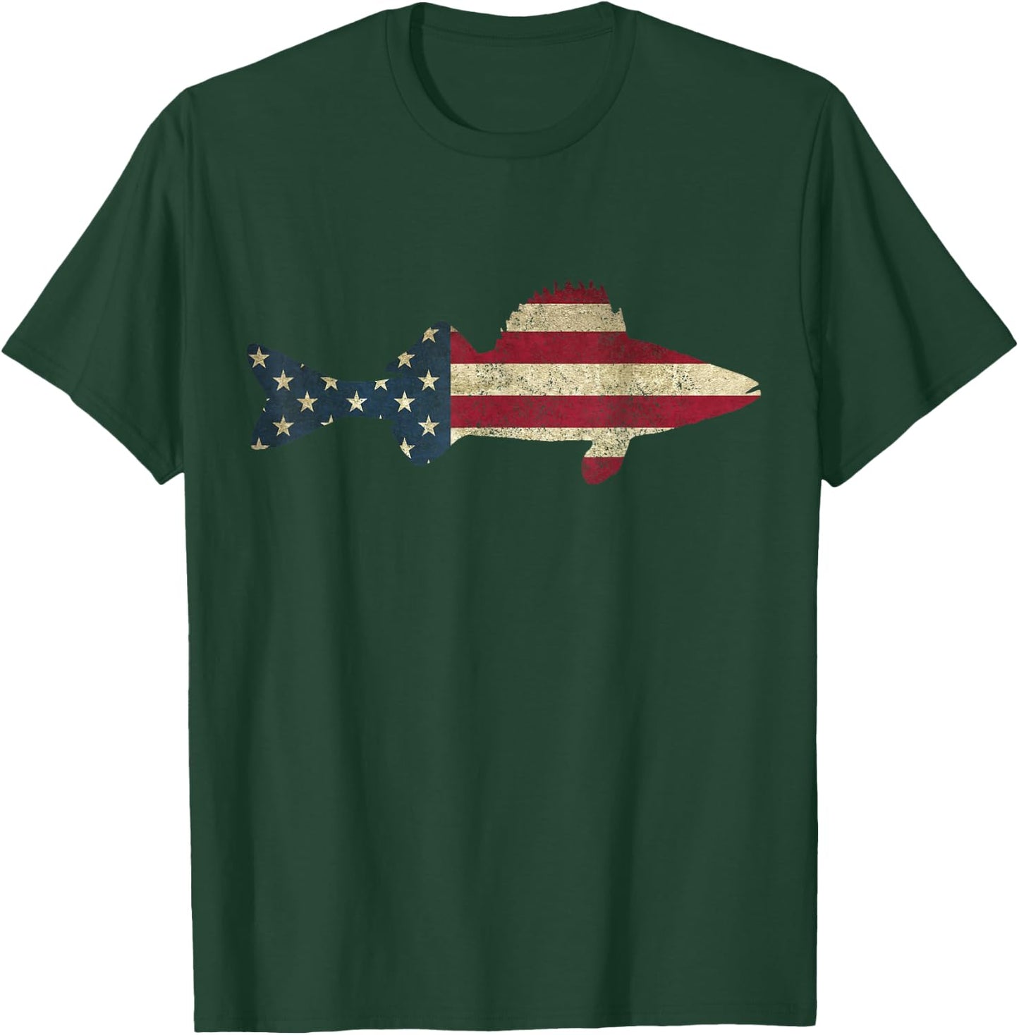 Walleye Fishing American Flag Zander Fisherman T-Shirt - T-Shirt | Forest