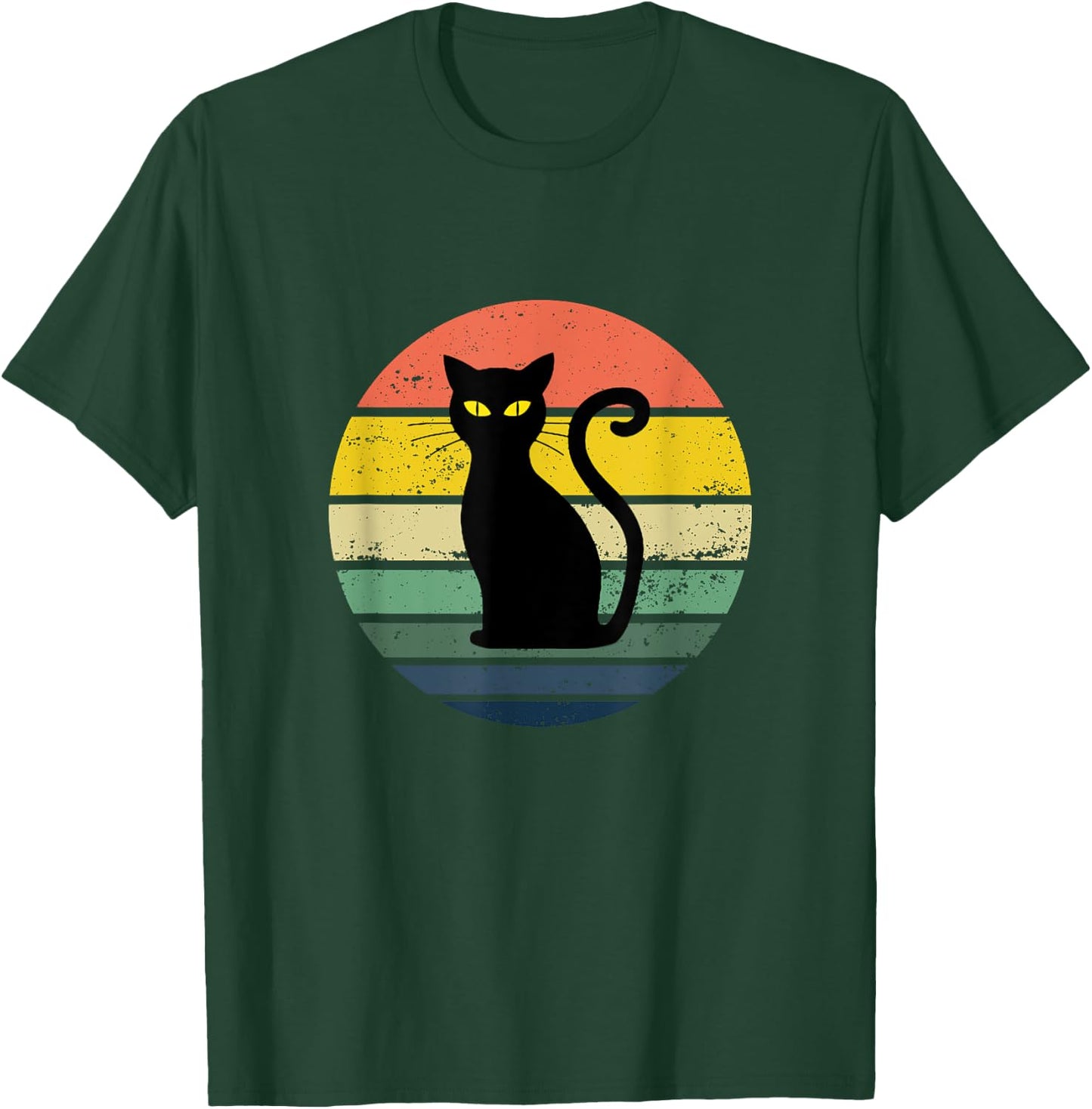 Distressed Retro Sunset Black Cat Women Girls Kids T-Shirt - T-Shirt | Forest