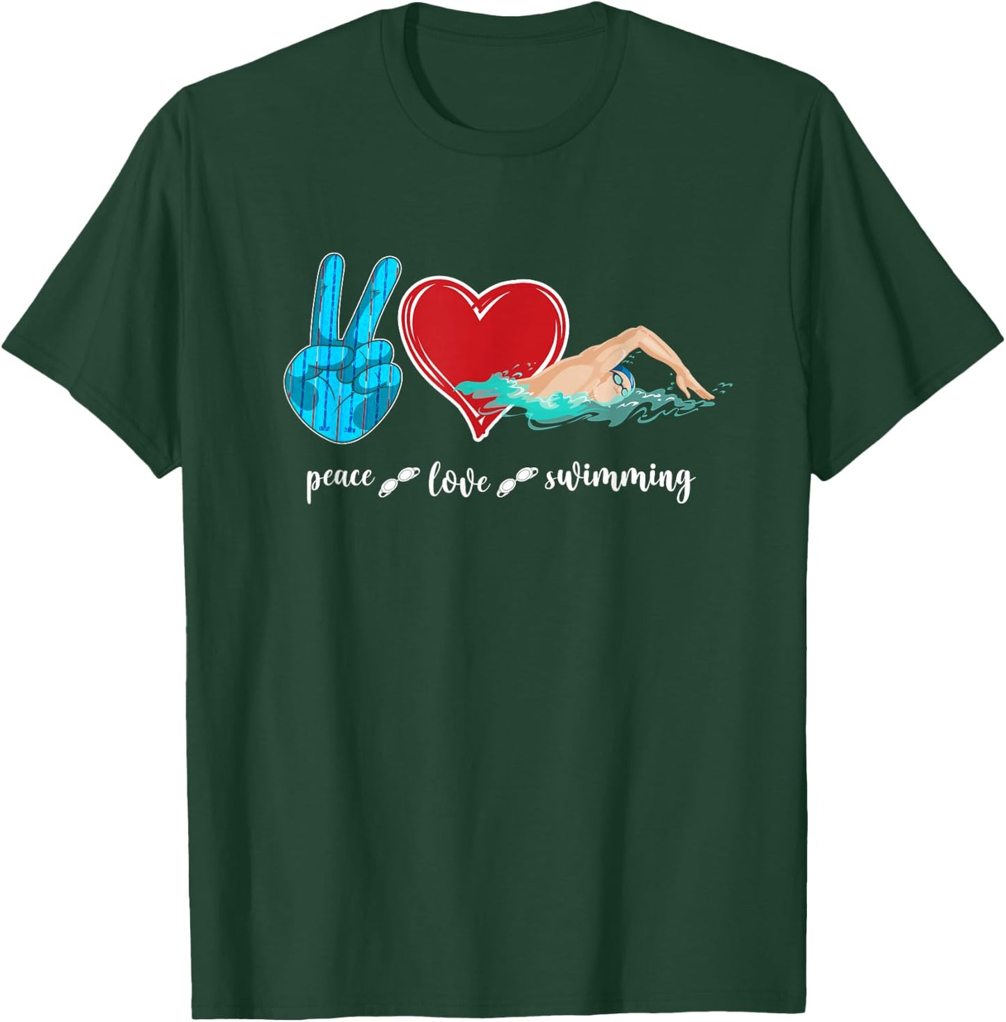 Swimmer Swim Peace Love Swimming Heart T-Shirt - T-Shirt | Forest