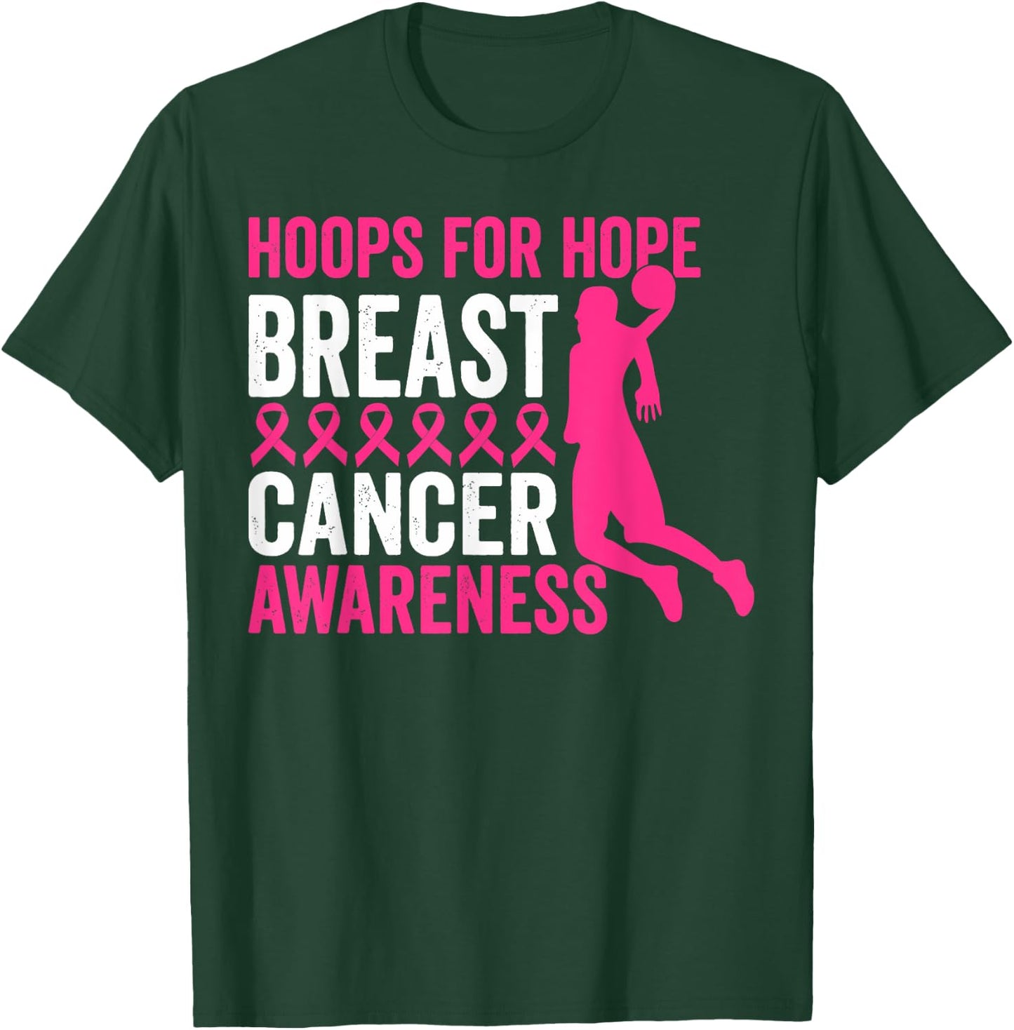 Hoops For Hope Basketball Family Breast Cancer Awareness T-Shirt - T-Shirt | Forest