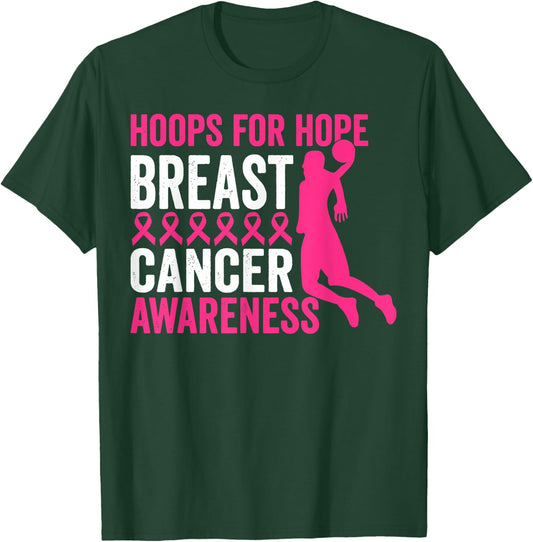 Hoops For Hope Basketball Family Breast Cancer Awareness T-Shirt - T-Shirt | Forest