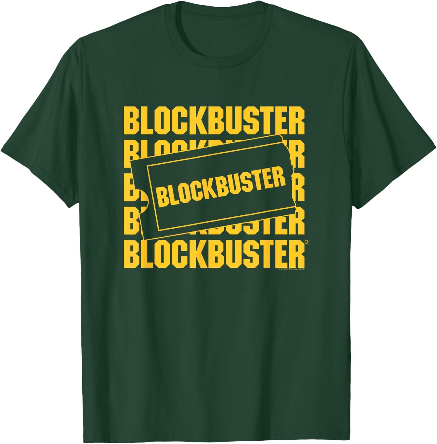 Blockbuster Repeating Logo with Ticket T-Shirt - T-Shirt | Forest