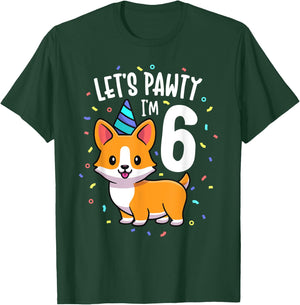 6 Years Old Corgi Dog Lover 6th Birthday Party Outfit Kid T-Shirt - T-Shirt | Forest