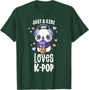 Just A Girl Who Loves K-Pop Shirt Gift Kawaii Boba and Kpop T-Shirt - T-Shirt | Forest