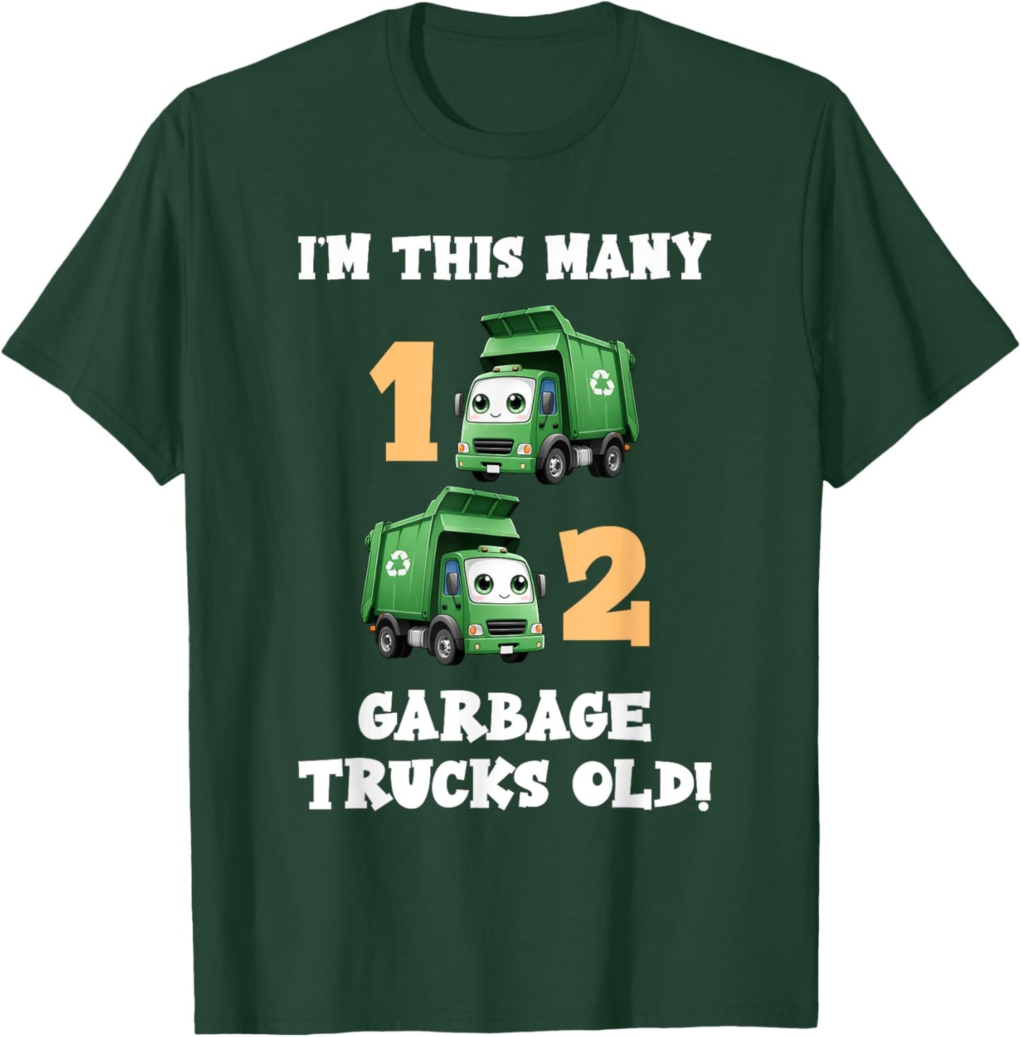 2nd Birthday Boy I'm This Many Garbage Trucks 2 Years Old T-Shirt - T-Shirt | Forest