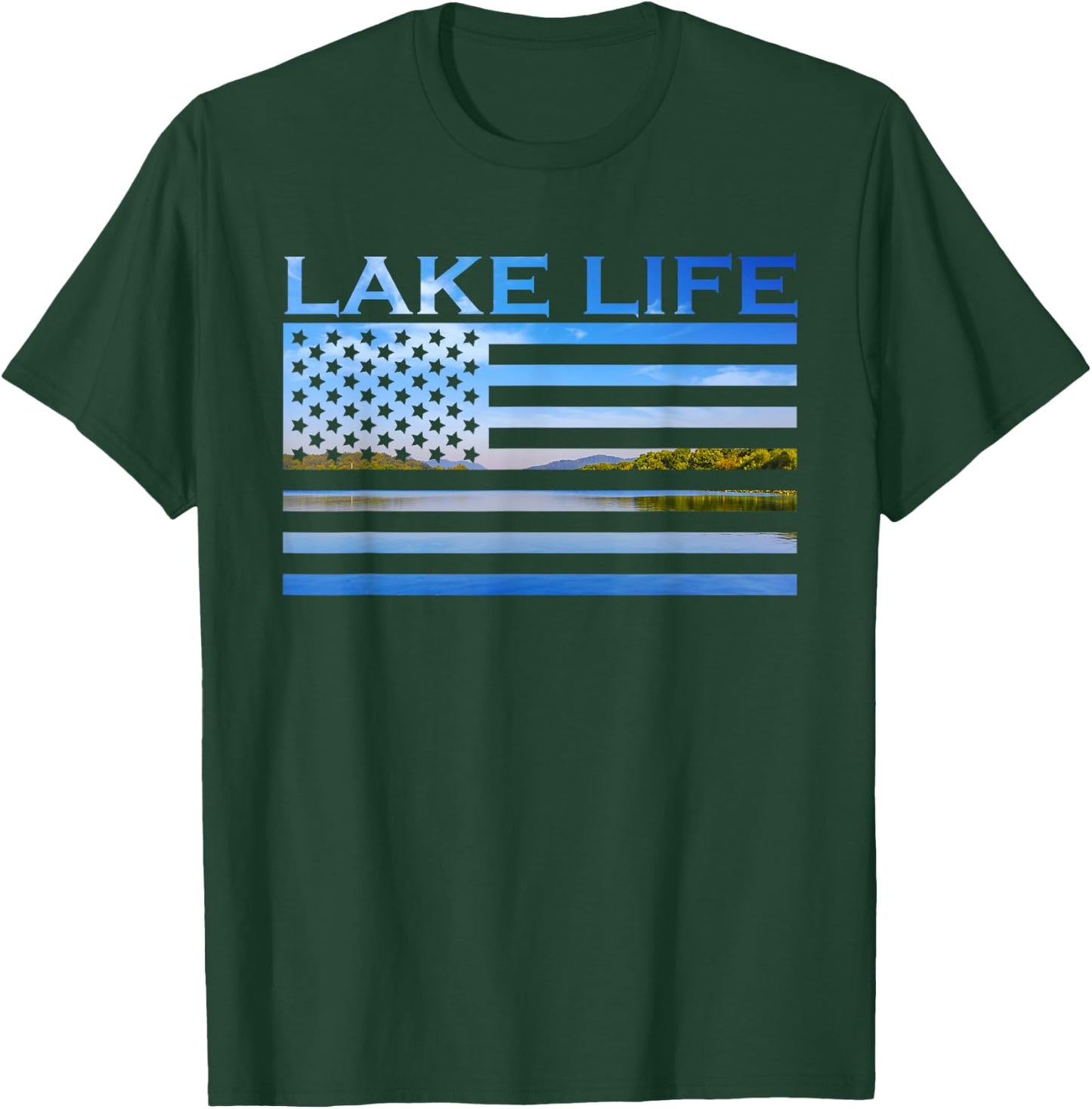 American Flag Patriot Fishing at The Lake This is Lake Life T-Shirt - T-Shirt | Forest