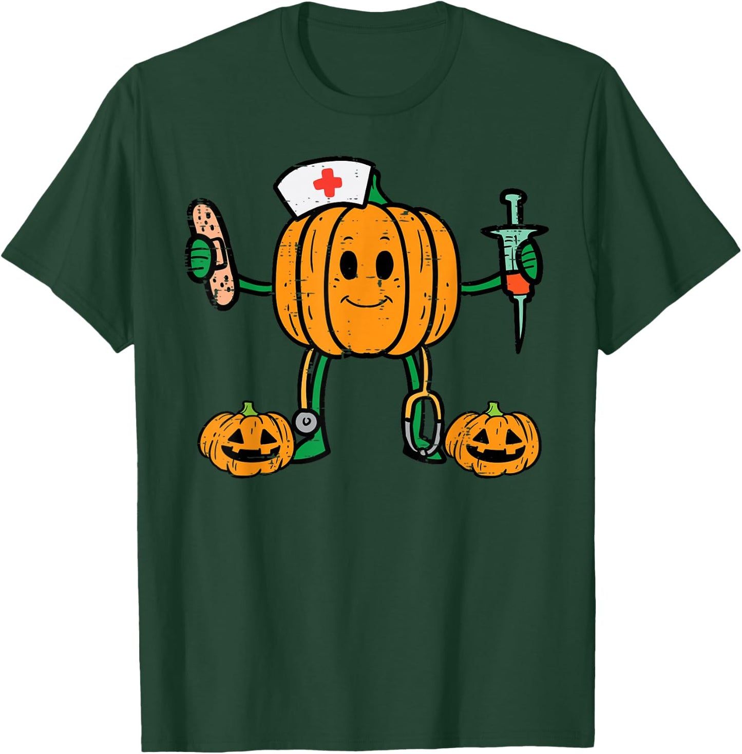 Halloween Nicu Nurse Pumpkin Funny Scrub Top Costume Women T-Shirt - T-Shirt | Forest