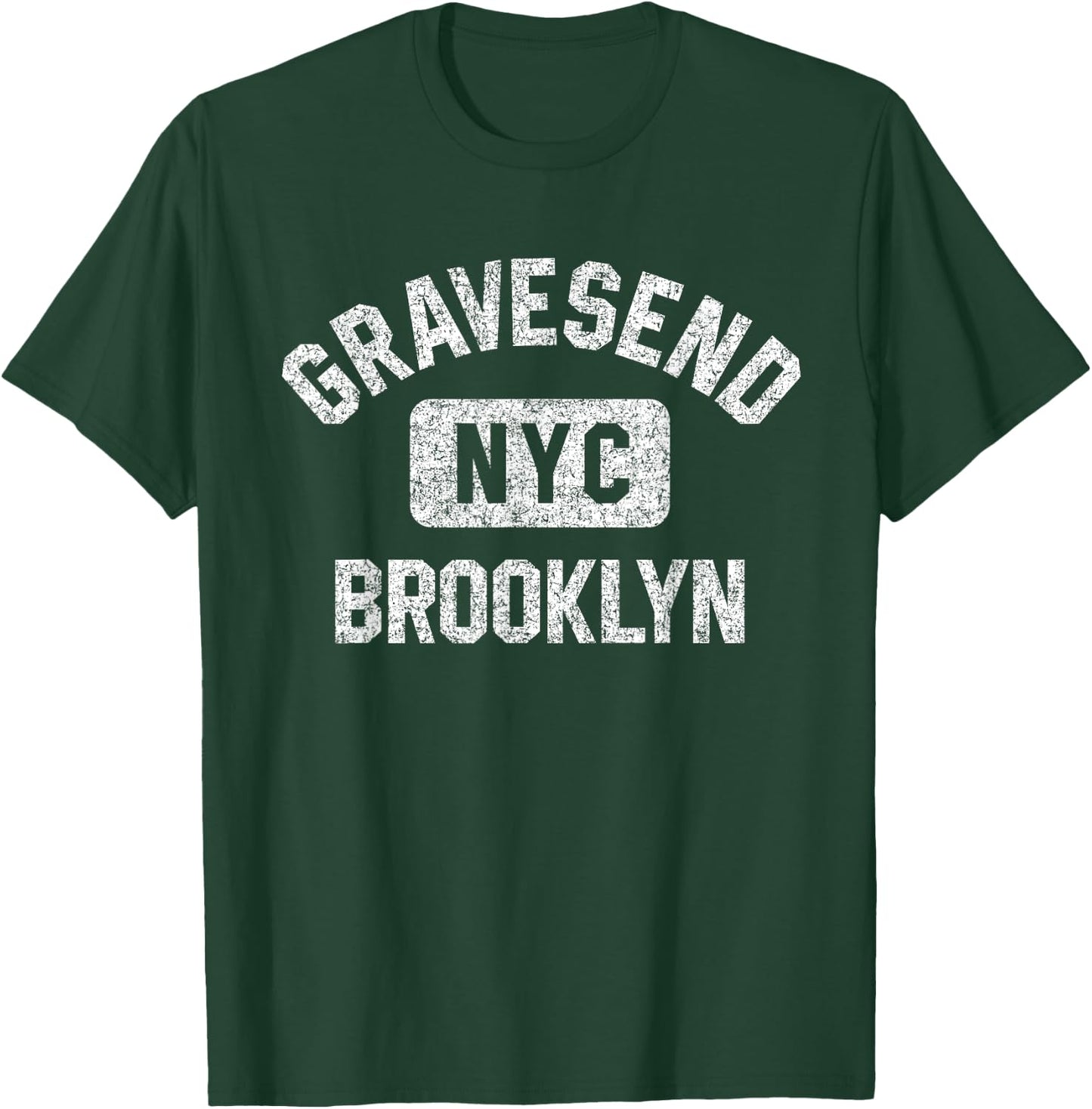 Gravesend Brooklyn NYC Gym Style Distressed White Print T-Shirt - T-Shirt | Forest