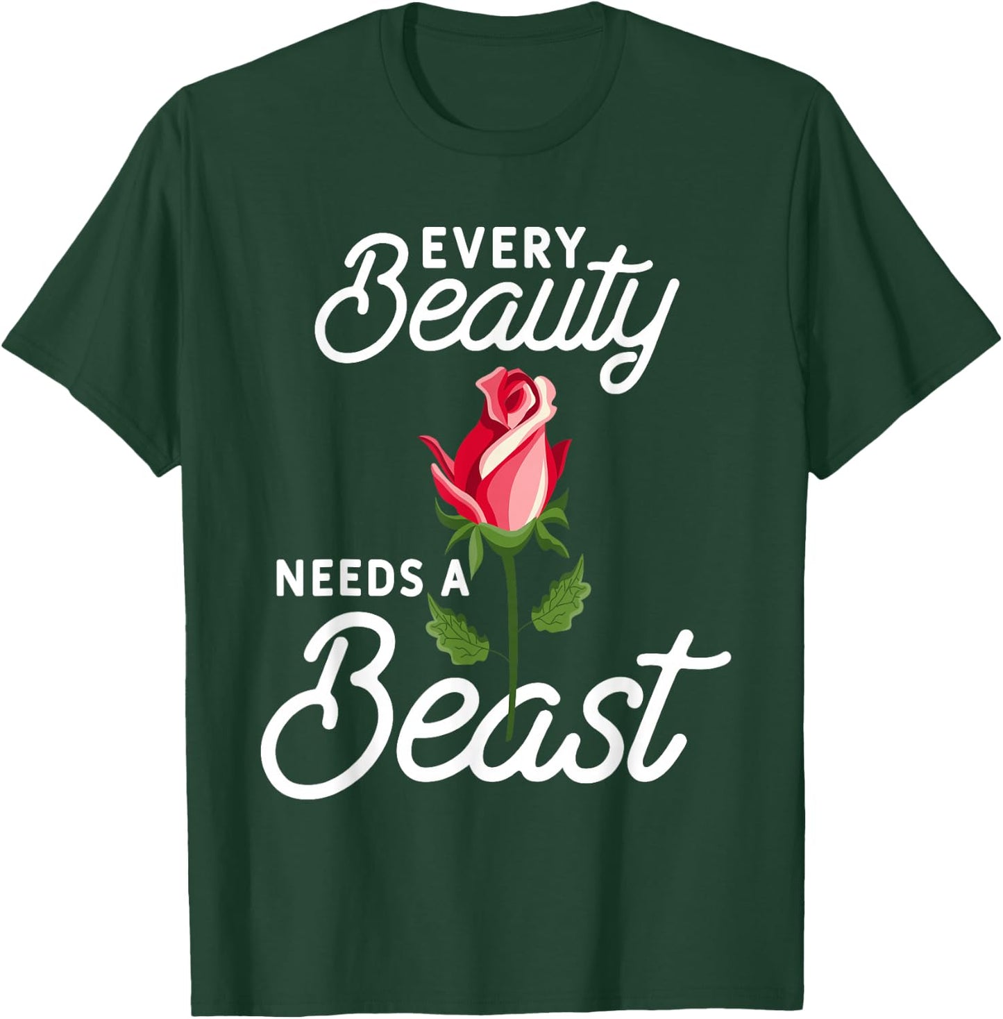 Every Beauty Needs A Beast Matching Couple Weightlifting T-Shirt - T-Shirt | Forest