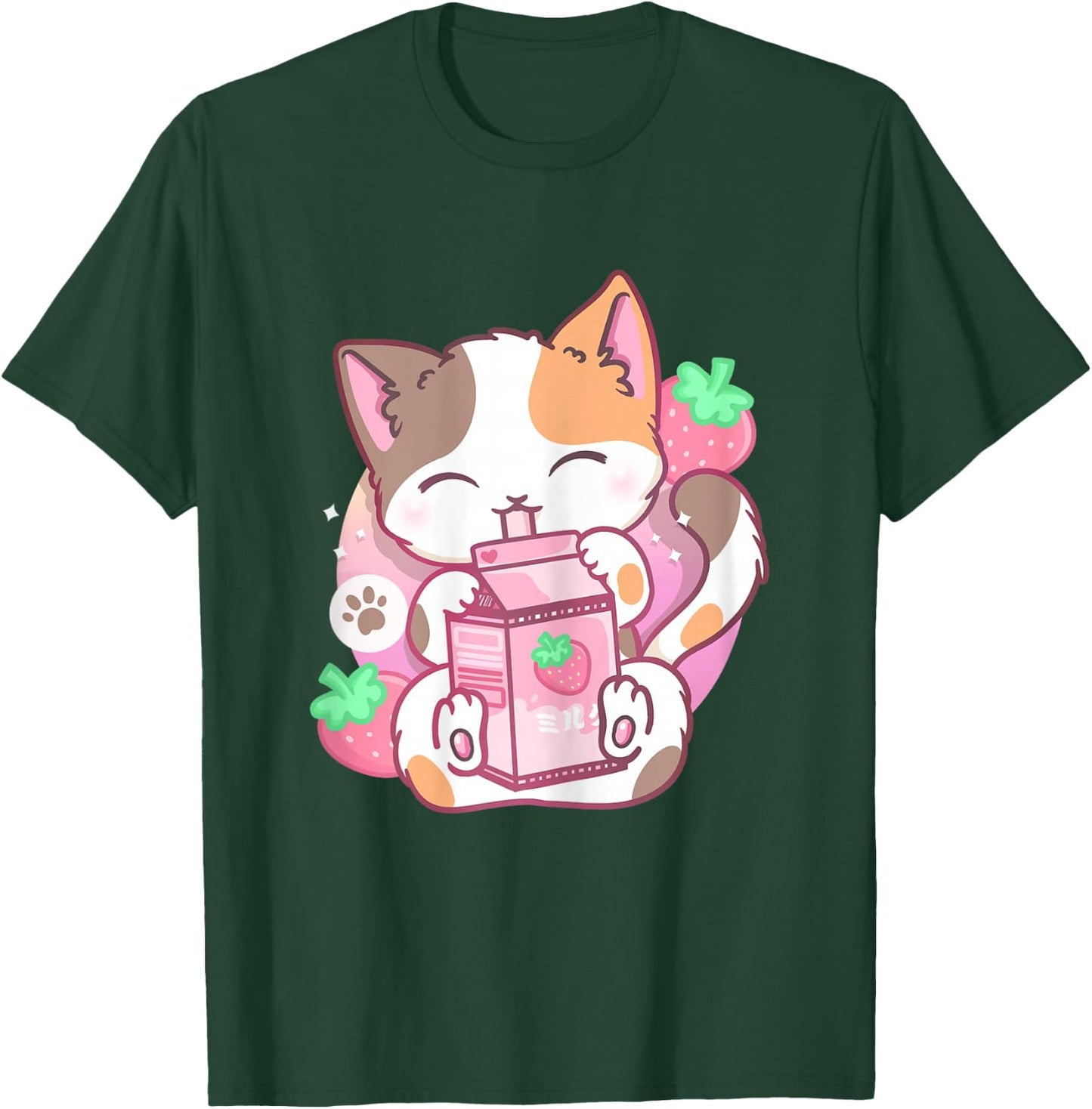 Strawberry Shake Strawberry Milk Cat Kawaii Neko Anime T-Shirt - T-Shirt | Forest