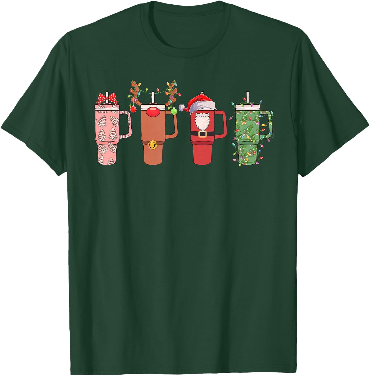 Santa Reindeer Stanley Tumbler Christmas Xmas Pajamas Funny T-Shirt - T-Shirt | Forest
