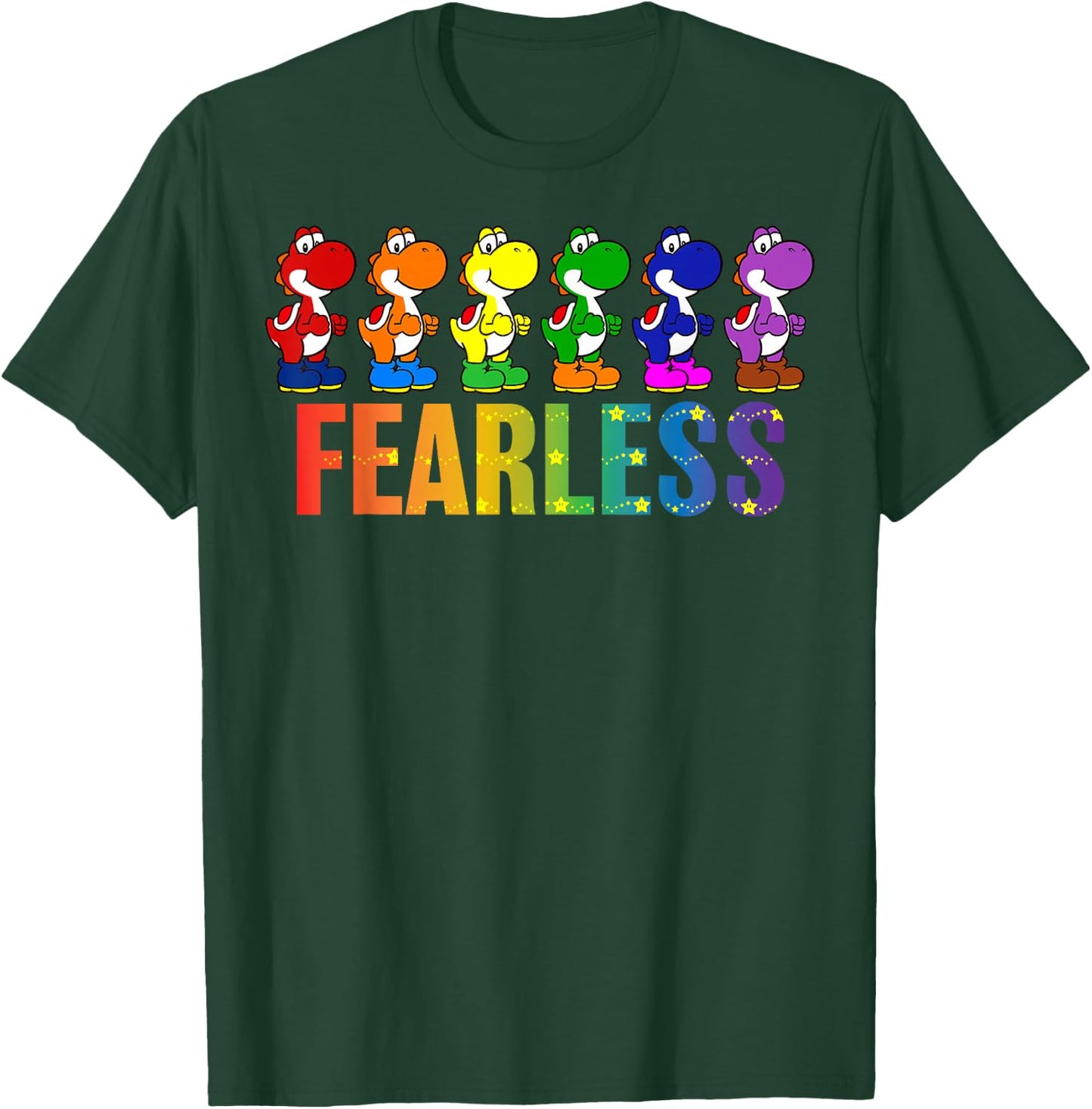 Super Mario Bros Pride Yoshi Fearless Rainbow Line Up T-Shirt - T-Shirt | Forest