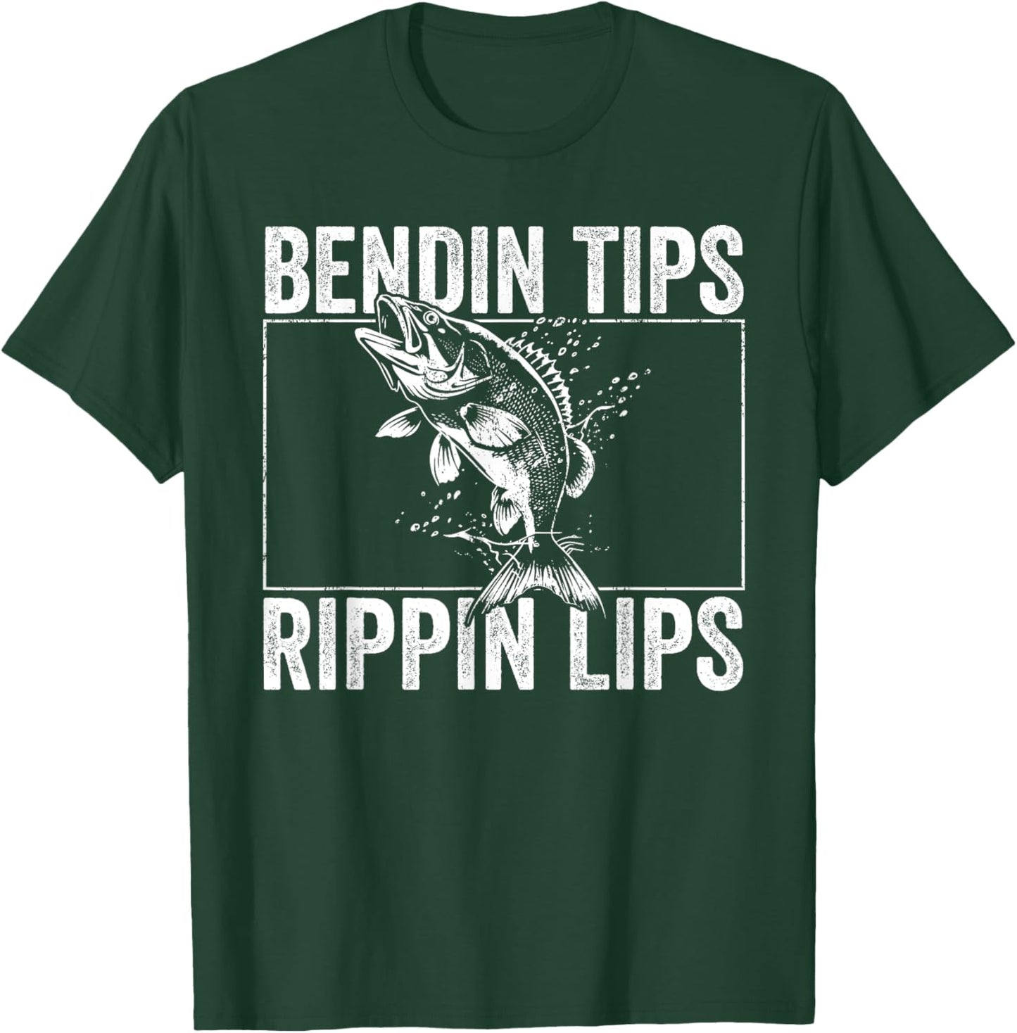 Bass Fish Bending Tips Rippin Lips Dad Fishing T-Shirt - T-Shirt | Forest