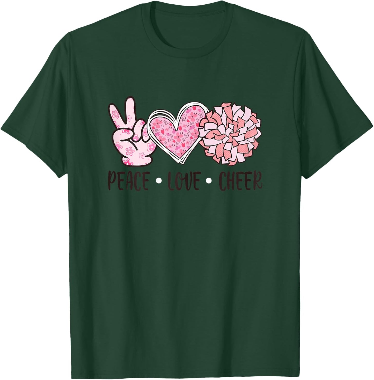 Cheerleading Shirt Girls Peace Love Cheer Cheerleader Women T-Shirt - T-Shirt | Forest