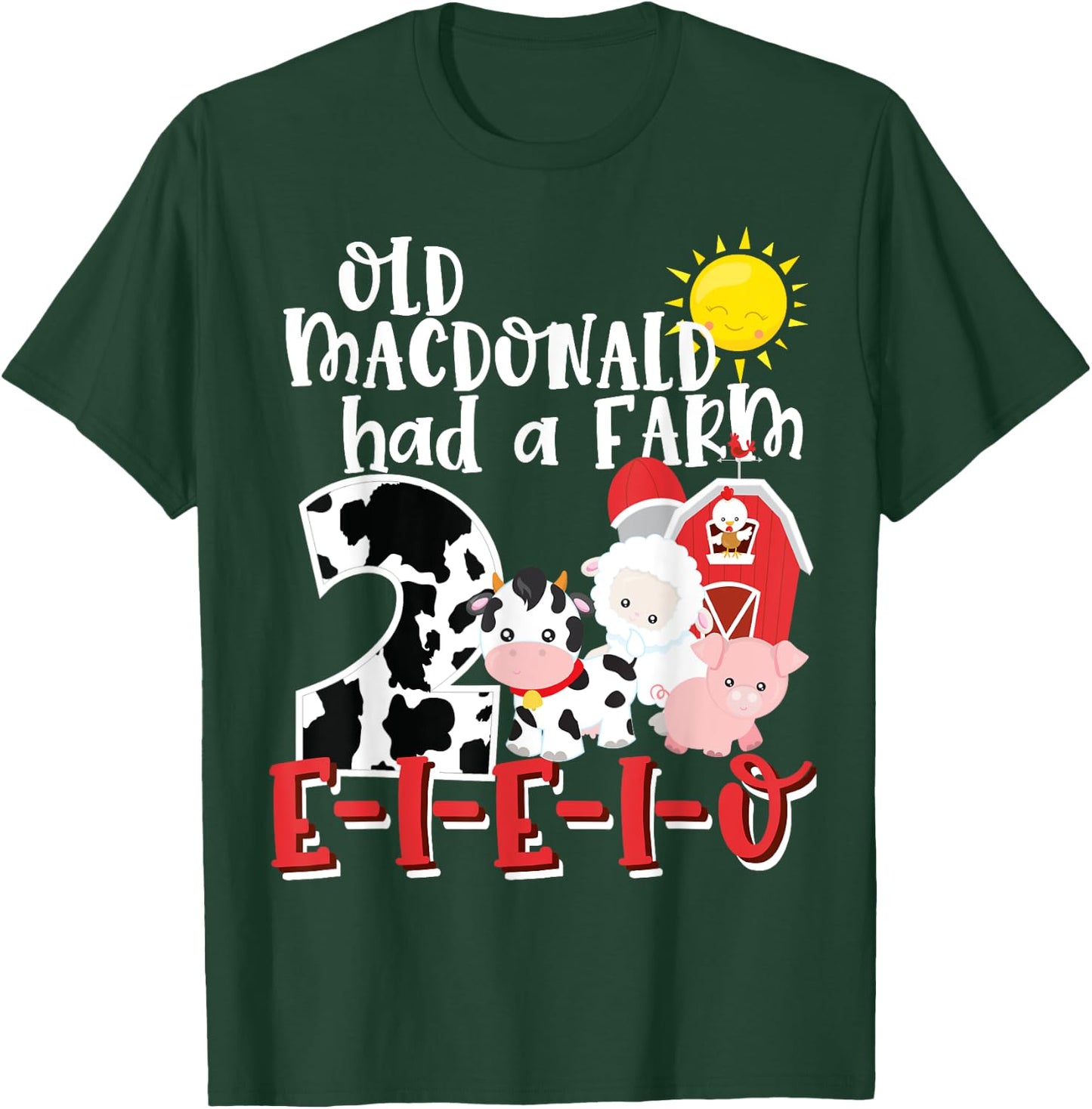 Old MacDonald Farm 2nd Birthday 2 Year Old Birthday Boy Girl T-Shirt - T-Shirt | Forest
