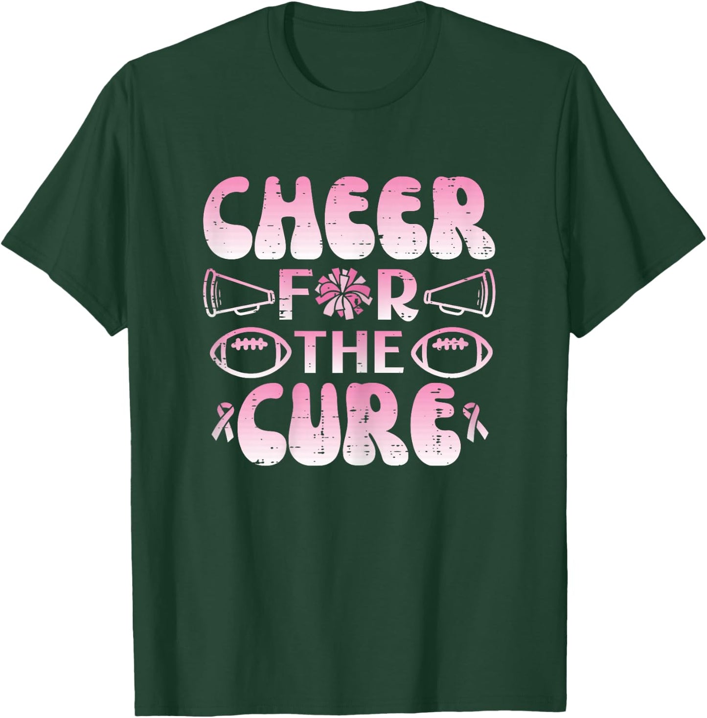 Breast Cancer Football Cheer For Cure Awareness Girls Women T-Shirt - T-Shirt | Forest