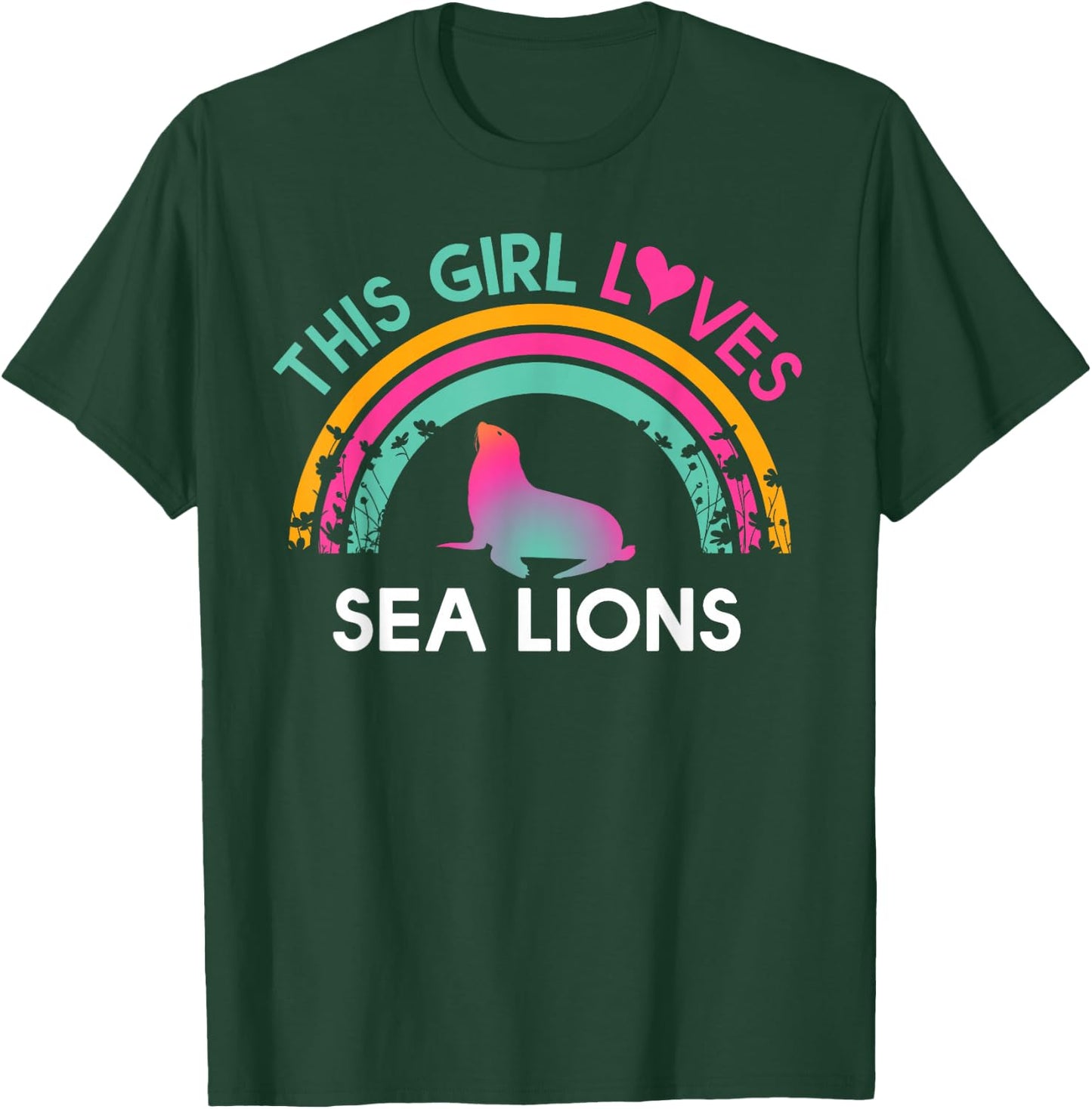 Kids this Girl Loves Sea lions Cute Rainbow Silhouette T-Shirt - T-Shirt | Forest