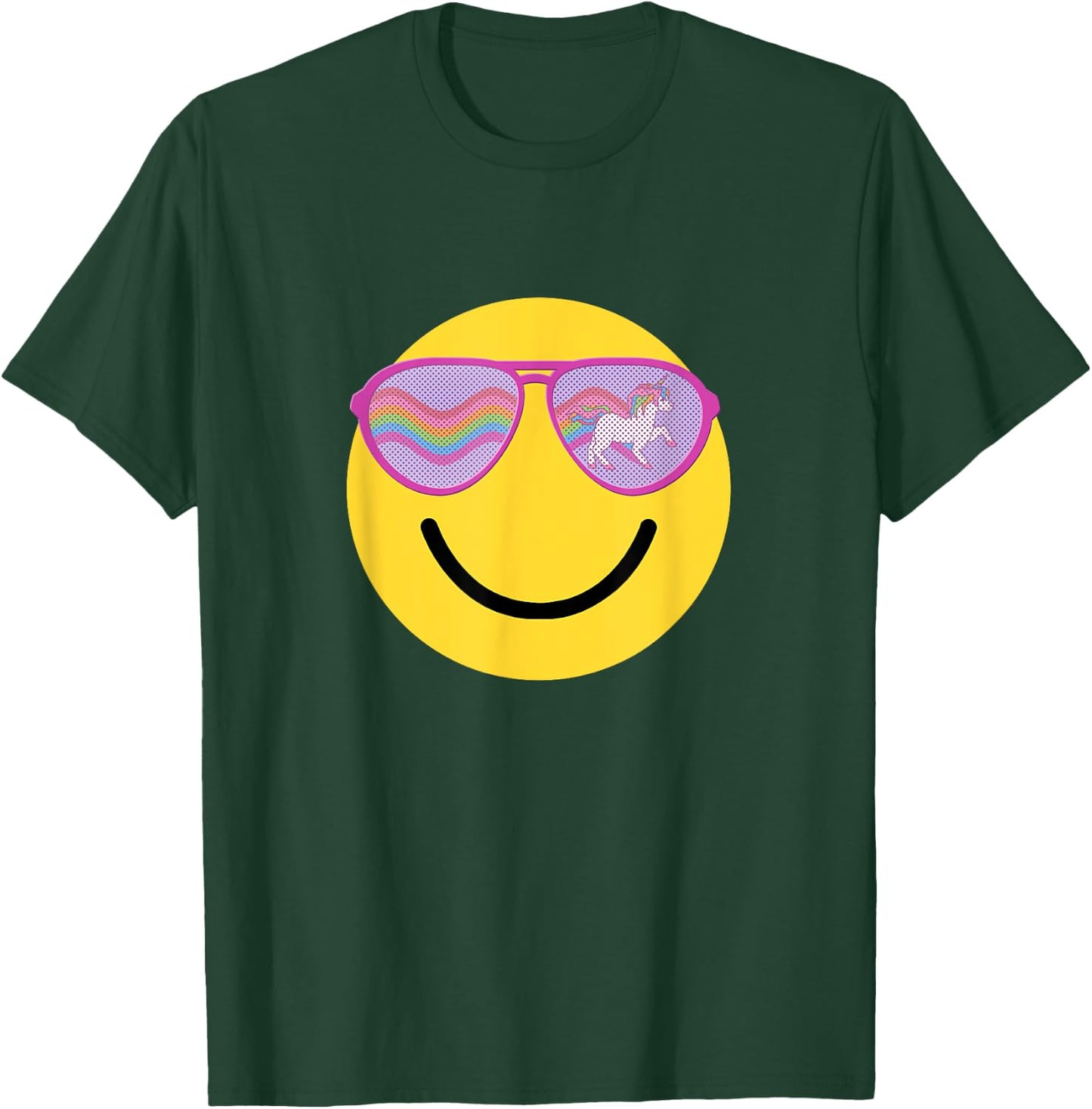 Emoticon Smiling Face With Unicorn Sunglasses T-Shirt - T-Shirt | Forest