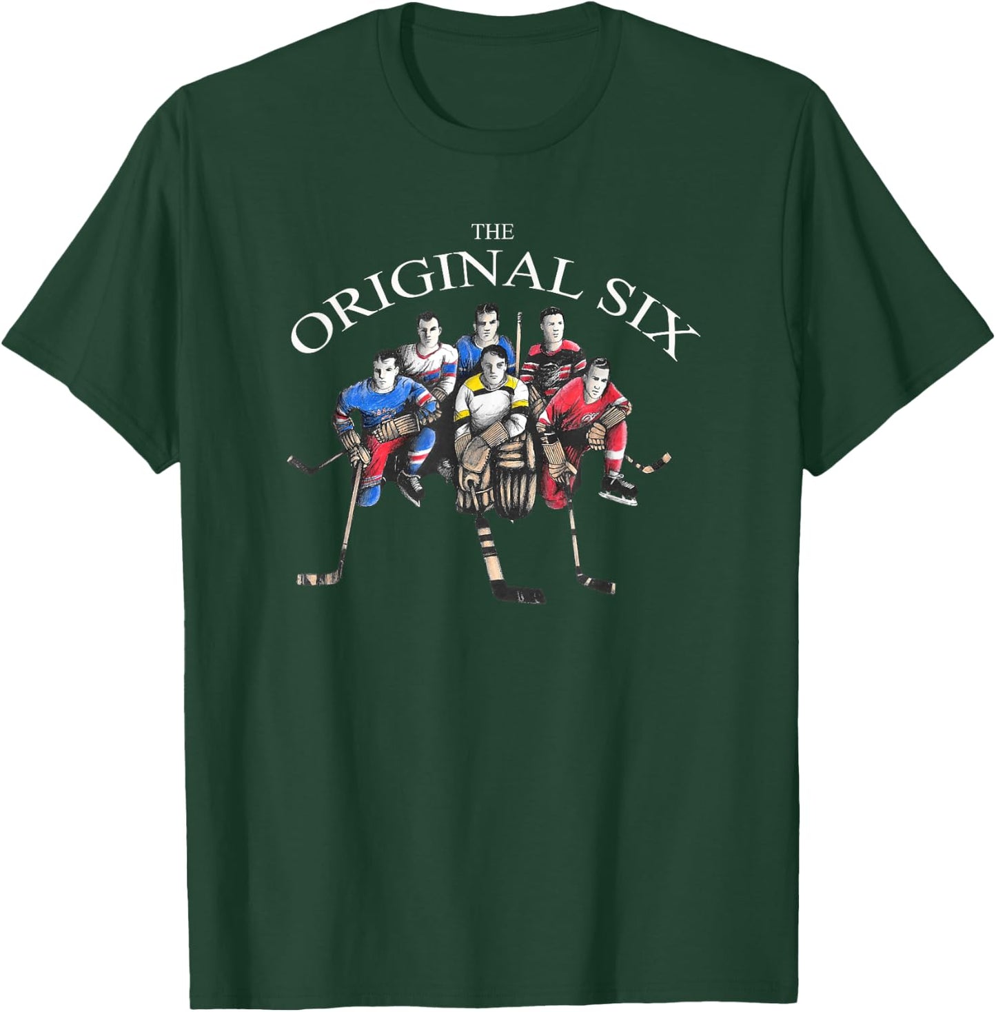 Original Six 6 Vintage Old School Hockey Teams T-Shirt - T-Shirt | Forest