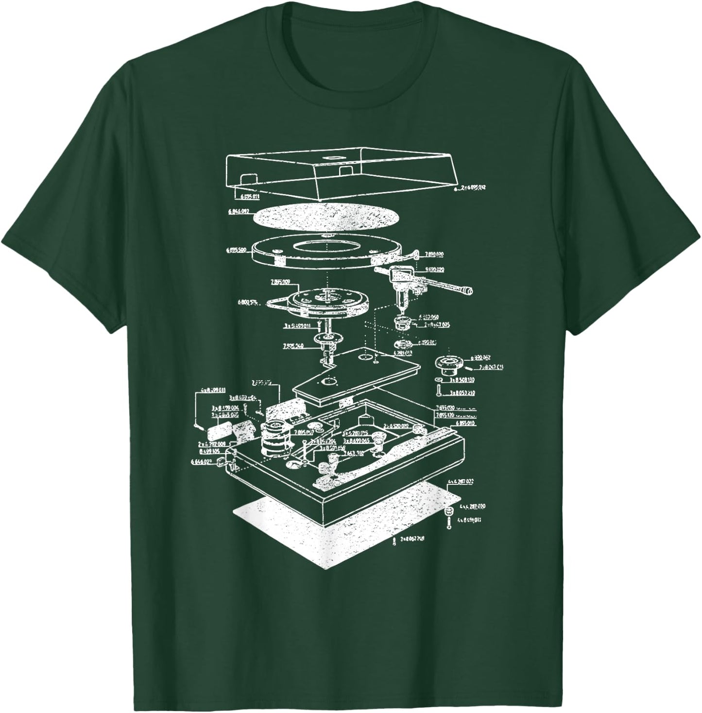 Vintage Blueprint - Phonograph Vinyl Player Retro Chart Gift T-Shirt - T-Shirt | Forest